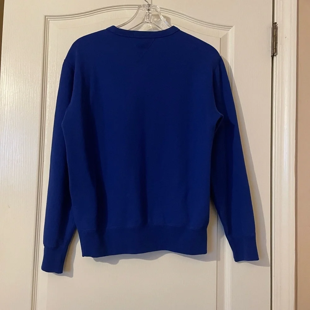 Polo Ralph Lauren Fleece Blue Sweatshirt Colorful POLO Logo Spell Out Size S EUC